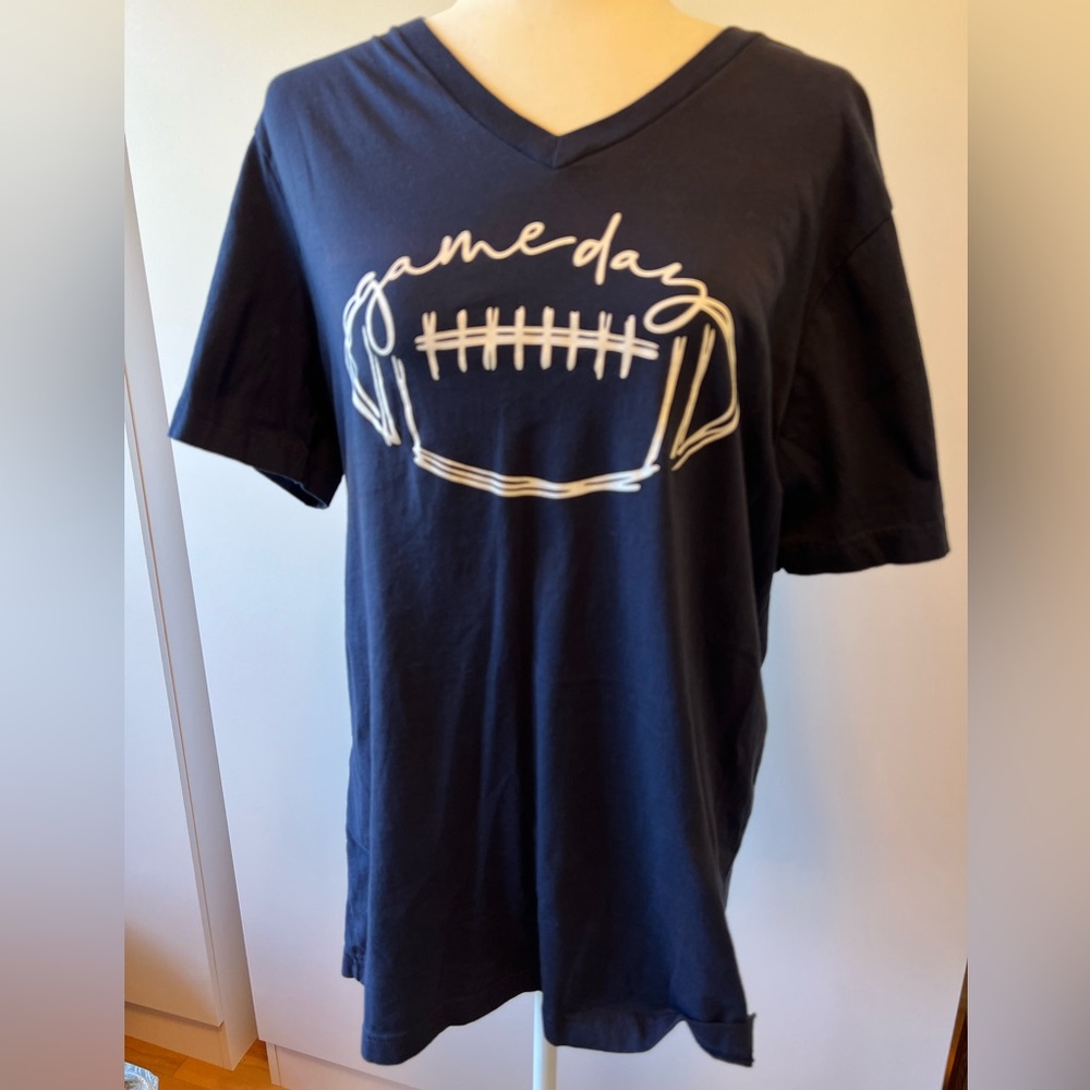 Bella & Canvas size L navy football t shirt